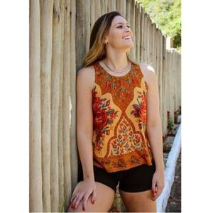 Farm Rio Anthropologie Cross Stitch Floral Printed Blouse Tank Top SP New 279181